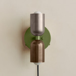 Up Down Plug-In Wall Sconce - Reed Green Canopy / Pewter Upper Shade