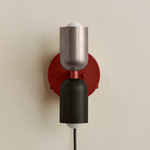 Up Down Plug-In Wall Sconce - Oxide Red Canopy / Pewter Upper Shade