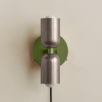 Up Down Plug-In Wall Sconce - Reed Green Canopy / Pewter Upper Shade