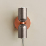 Up Down Plug-In Wall Sconce - Peach Canopy / Pewter Upper Shade
