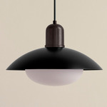 Arundel Mushroom Outdoor Pendant - Blackened Brass / Black Shade