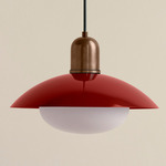 Arundel Mushroom Outdoor Pendant - Patina Brass / Oxide Red Shade