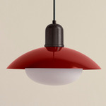 Arundel Mushroom Outdoor Pendant - Blackened Brass / Oxide Red Shade