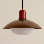 Arundel Mushroom Outdoor Pendant - Oxide Red / Patina Brass Shade