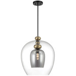 Amesbury Pendant - Coal / Aged Brass / Smoke