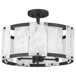 Veil Semi Flush Ceiling Light - Dark Matte Black / White Swirl