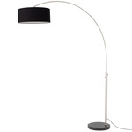 Float Arc Floor Lamp w/Marble Base - Satin Nickel / Black Marble / Black