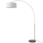 Float Arc Floor Lamp w/Marble Base - Satin Nickel / Black Marble / White