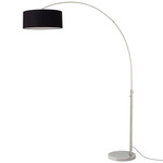 Float Arc Floor Lamp w/Marble Base - Satin Nickel / White Marble / Black