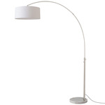 Float Arc Floor Lamp w/Marble Base - Satin Nickel / White Marble / White