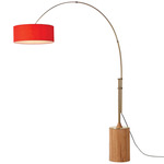 Tambo Arc Floor Lamp - Weathered Brass / Natural Ash / Crimson Red