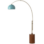 Tambo Arc Floor Lamp w/Half Dome Shade - Weathered Brass / Dark Walnut / Pool Blue