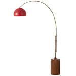 Tambo Arc Floor Lamp w/Half Dome Shade - Weathered Brass / Dark Walnut / Crimson Red