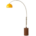 Tambo Arc Floor Lamp w/Half Dome Shade - Weathered Brass / Dark Walnut / Mustard