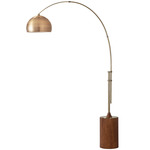 Tambo Arc Floor Lamp w/Half Dome Shade - Weathered Brass / Dark Walnut / Weathered Brass