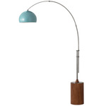 Tambo Arc Floor Lamp w/Half Dome Shade - Satin Nickel / Dark Walnut / Pool Blue
