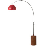 Tambo Arc Floor Lamp w/Half Dome Shade - Satin Nickel / Dark Walnut / Crimson Red