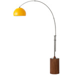 Tambo Arc Floor Lamp w/Half Dome Shade - Satin Nickel / Dark Walnut / Mustard