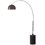 Tambo Arc Floor Lamp w/Half Dome Shade - Satin Nickel / Black Oak / Black Nickel