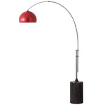 Tambo Arc Floor Lamp w/Half Dome Shade - Satin Nickel / Black Oak / Crimson Red