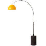 Tambo Arc Floor Lamp w/Half Dome Shade - Satin Nickel / Black Oak / Mustard