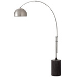 Tambo Arc Floor Lamp w/Half Dome Shade - Satin Nickel / Black Oak / Satin Nickel