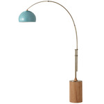 Tambo Arc Floor Lamp w/Half Dome Shade - Weathered Brass / Natural Ash / Pool Blue