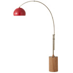 Tambo Arc Floor Lamp w/Half Dome Shade - Weathered Brass / Natural Ash / Crimson Red