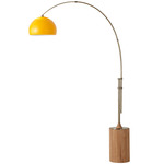 Tambo Arc Floor Lamp w/Half Dome Shade - Weathered Brass / Natural Ash / Mustard