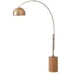 Tambo Arc Floor Lamp w/Half Dome Shade - Weathered Brass / Natural Ash / Weathered Brass