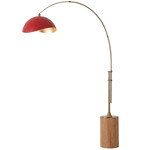 Tambo Arc Floor Lamp w/ Luna Bella Shade - Weathered Brass / Natural Ash / Matte Red / Gold
