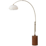 Morelli Tambo Adjustable Arc Floor Lamp - Weathered Brass / Dark Walnut / White
