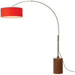 Tambo Arc Floor Lamp - Weathered Brass / Dark Walnut / Crimson Red