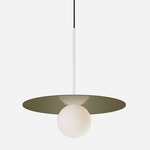 Bola Disc Pendant - Matte White / Moss / Opaline
