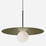 Bola Disc Pendant - Matte Black / Moss / Opaline