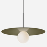Bola Disc Pendant - Chrome / Moss / Opaline