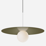 Bola Disc Pendant - Matte White / Moss / Opaline