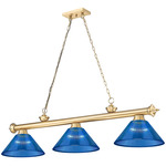 Cordon Linear Pendant with Ribbed Cone Acrylic Shade - Heritage Brass / Dark Blue