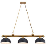 Cordon Linear Pendant with Dome Steel Shade - Heritage Brass / Matte Black