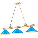 Cordon Linear Pendant with Cone Metal Shade - Heritage Brass / Electric Blue