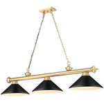 Cordon Linear Pendant with Cone Metal Shade - Heritage Brass / Matte Black