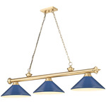 Cordon Linear Pendant with Cone Metal Shade - Heritage Brass / Navy