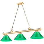 Cordon Linear Pendant with Cone Acrylic Shade - Heritage Brass / Green