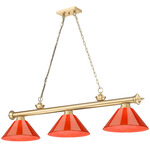 Cordon Linear Pendant with Cone Acrylic Shade - Heritage Brass / Red