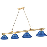 Cordon Linear Pendant with Ribbed Cone Acrylic Shade - Heritage Brass / Dark Blue