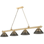 Cordon Linear Pendant with Ribbed Cone Acrylic Shade - Heritage Brass / Smoke
