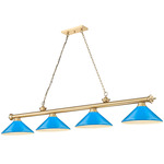 Cordon Linear Pendant with Cone Metal Shade - Heritage Brass / Electric Blue