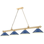 Cordon Linear Pendant with Cone Metal Shade - Heritage Brass / Navy