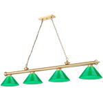 Cordon Linear Pendant with Cone Acrylic Shade - Heritage Brass / Green