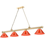 Cordon Linear Pendant with Cone Acrylic Shade - Heritage Brass / Red